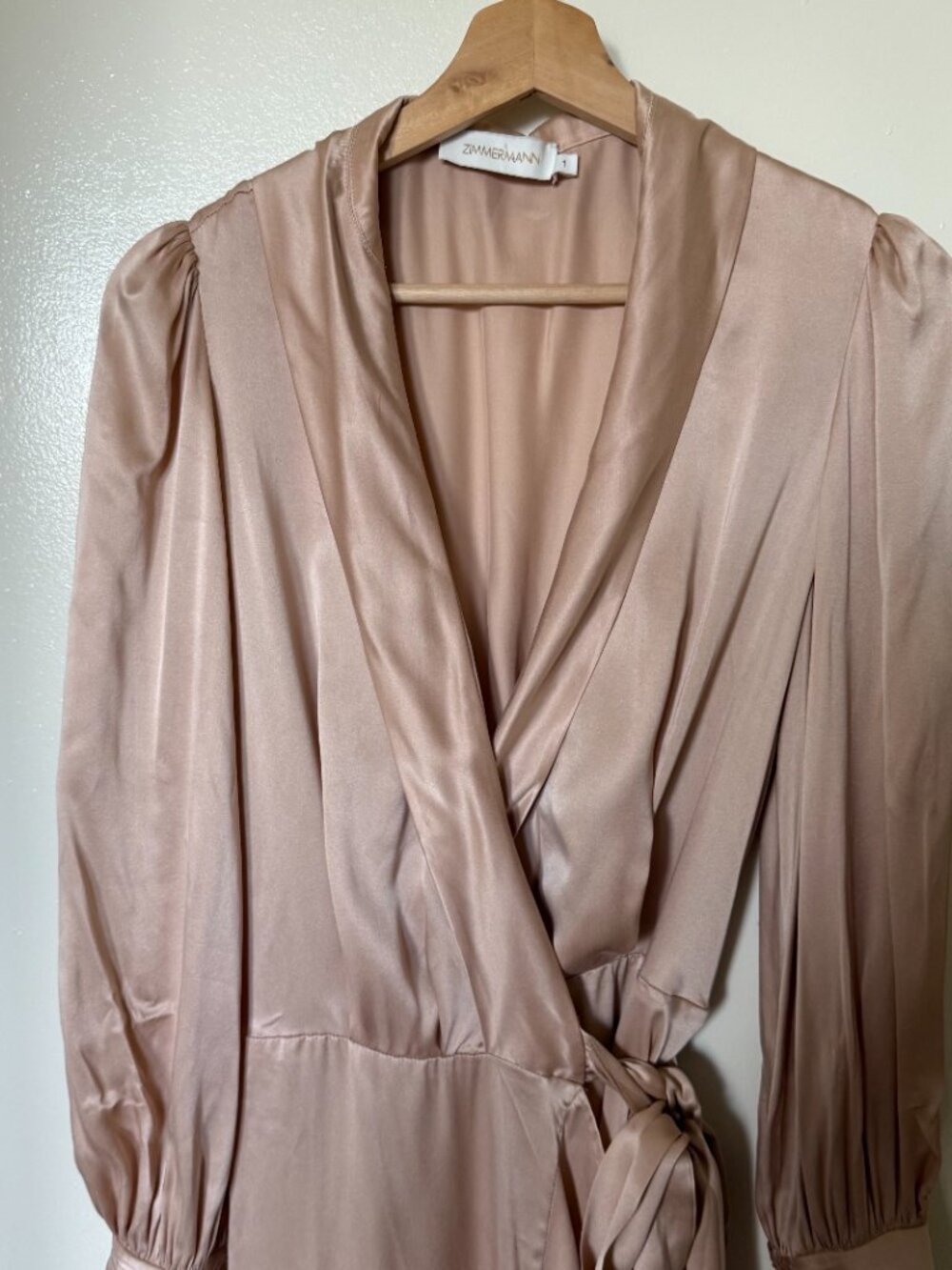 Zimmermann Blush Pink Ruffled Silk Satin Wrap Midi Dress 1 / S - Picture 3 of 12